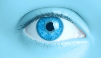 Obraz premium Striking Blue Human Eye in Close Up Detail Showing Iris and Pupil with a Clear and Focused Gaze in a Healthcare Setting