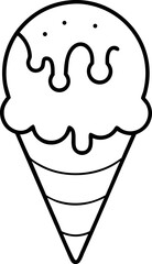 Ice Cream Cone Dripping Line Art Vector Illustration