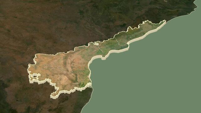 Andhra Pradesh, India, extruded. Satellite map