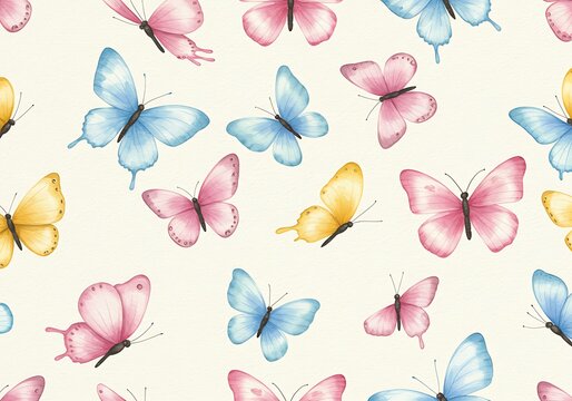 Pastel Butterfly Seamless Pattern, Watercolor Style
