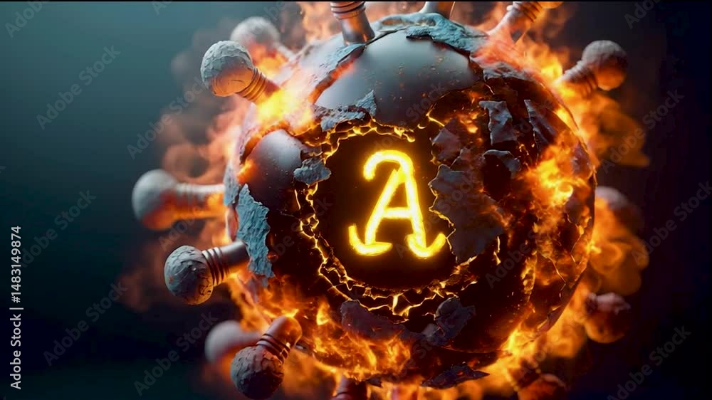 Poster a globe with a peace sign on it is surrounded by fire. the fire is so intense that it is almost as i