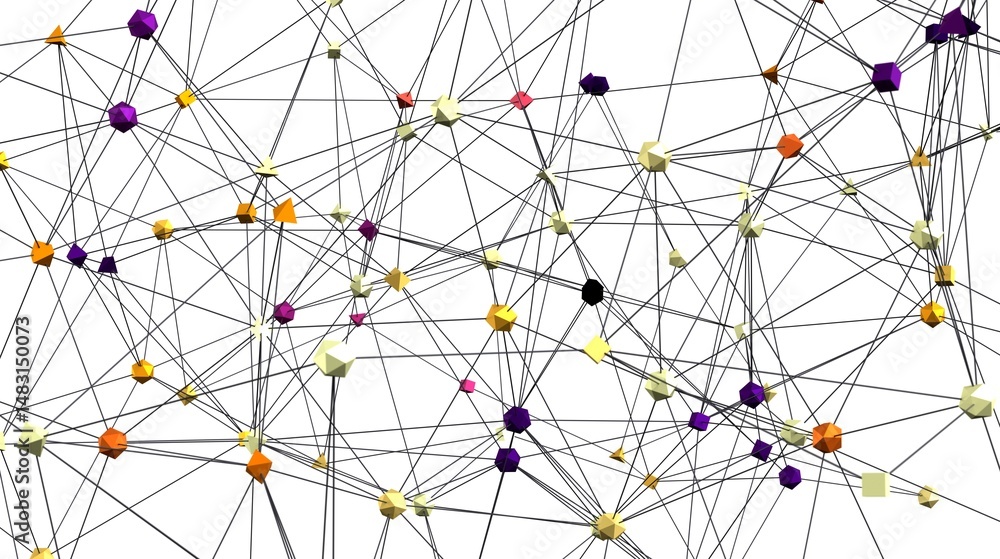 Poster Abstract image depicting a complex network of interconnected nodes. Ideal for technology, data science, and connection concepts.