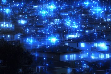 Obraz premium Smart grid system distributes energy efficiently across urban landscape Generative AI