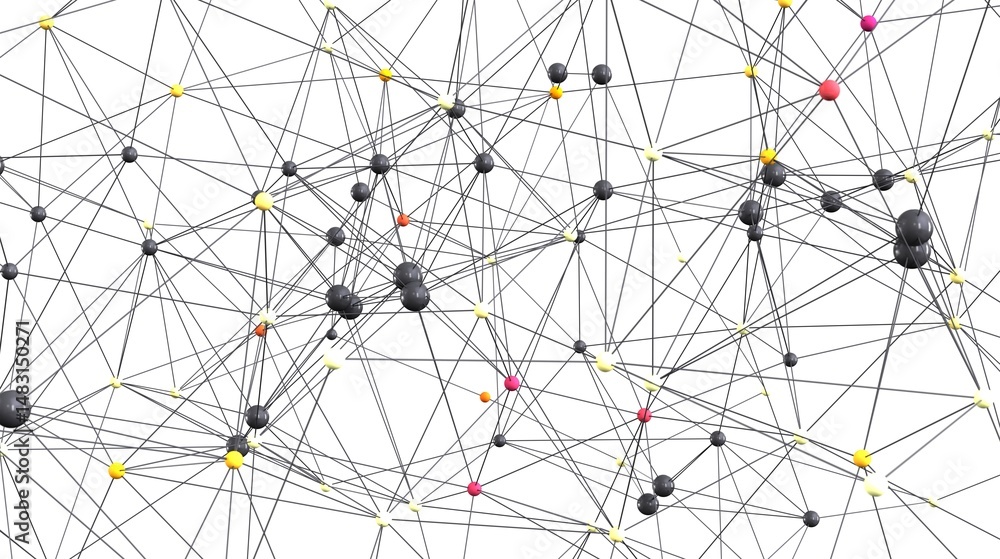 Poster Abstract image depicting a complex network of interconnected nodes. Ideal for technology, data science, and connection concepts.