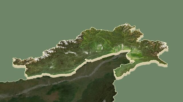 Arunachal Pradesh, India, extruded. Satellite map