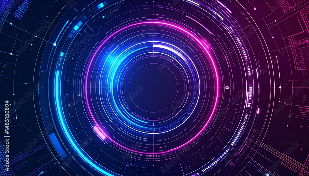Aufkleber a futuristic digital abstract with neon glowing circles. the circles overlap, creating a mesmerizing