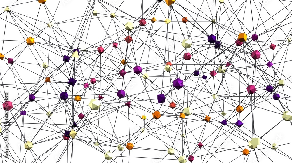 Poster Abstract image depicting a complex network of interconnected nodes. Ideal for technology, data science, and connectivity concepts.