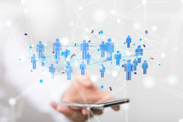 Image of a digital network of people connecting online, symbolizing global communication and...