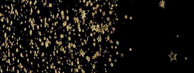 Fototapeta premium Sparkling gold stars falling on a black background. Perfect for celebrations, holidays, and festive designs.