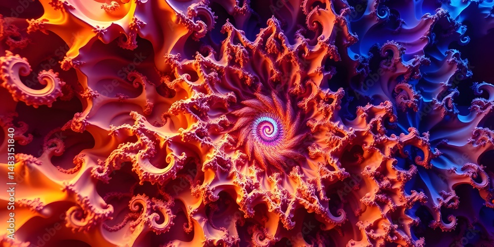 Leinwandbilder Intricate 3d Fractals Image, Abstract Digital Art. Vibrant Colors Create Light And Shadow. A Complex Design Showing Mathematical Beauty. Detailed Abstract Shapes Are Glowing.