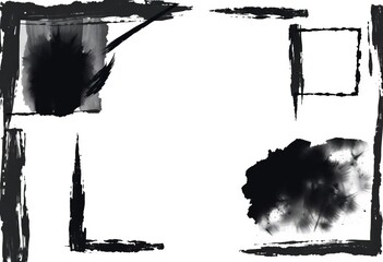 Obraz premium Set of abstract grunge frames, black paint textures, isolated on white background, illustration, retro