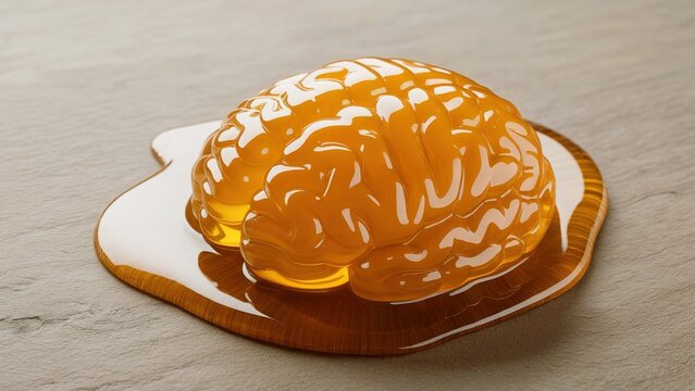 Abstract image of peeled orange segment resembling a brain covered in honey, symbolizing sweet ideas, creativity, and healthy thoughts