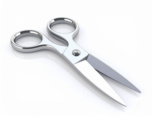 the image features a pair of cutting instruments resting diagonally on a white surface. the implements are constructed of metal, featuring circular finger holes at one end