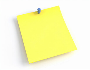 a rectangular piece of bright yellow paper sits at a slight angle against a white background. a fastener with a rounded top is inserted into the top edge of the paper
