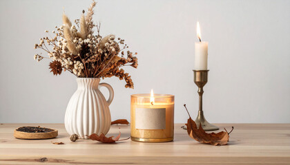 the image shows a tabletop still life scene