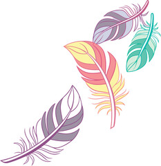 Obraz premium A cascade of vibrant colorful feathers floating