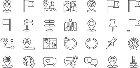 Map Location Line Editable Icons set. Vector illustration in modern thin line style of place mark related icons: pin, flag, direction, and more.