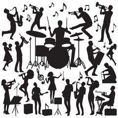 silhouette vector of people playing music