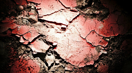 Cracked red paint texture, grunge background, industrial decay, abstract art