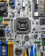 Fototapeta premium computer component installation toolkit on white background