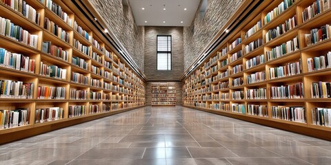 modern library filled with literature and reference books, 