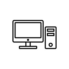 Computer Monitor and CPU Icon. Flat Vector Symbol of Desktop Hardware and Technology.