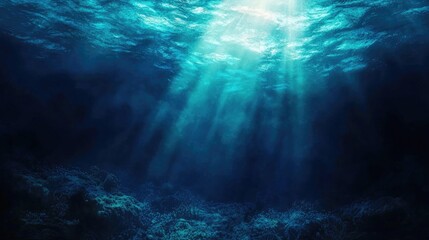 Naklejka premium Mysterious Deep Ocean Sunbeams Illuminate Dark Depths