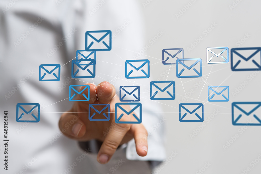 Poster Image of interconnected email icons, representing global communication and networking.