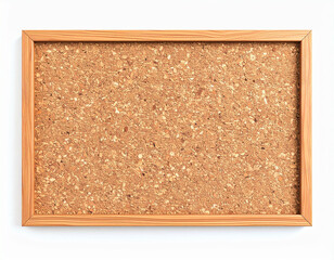 Fototapeta premium a rectangular board, often used for pinning notes, is showcased against a bright white background. the board is framed with a simple, natural wood finish