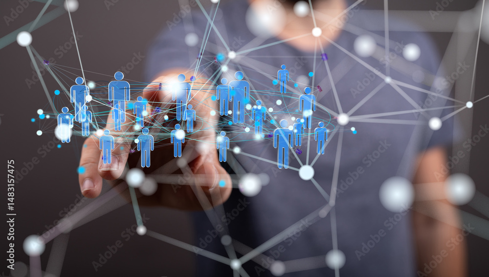 Aufkleber Interactive network visualization.  Digital human connections. Global networking concept.