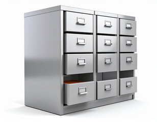 the image shows a gray metal filing cabinet against a white background. the cabinet is composed of two side by side units, each with six drawers