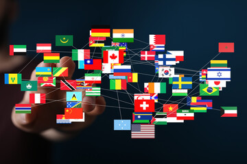 Image of interconnected flags symbolizing global collaboration, partnerships, and international...
