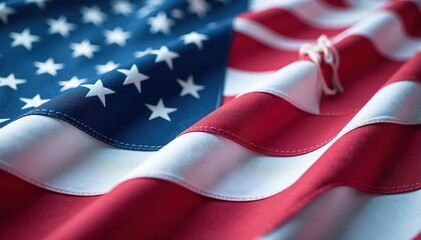 Close-up of an American flag, crisp folds visible , blue, flag