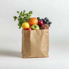 Grocery Bag Filled with Fresh Fruit and Vegetables