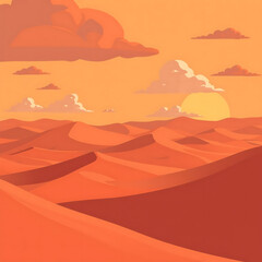 Stylized Cartoon Desert Landscape with Large Dunes, Warm Tones, and Bold Shadows