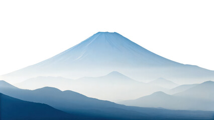 Fototapeta premium A serene, misty mountain landscape with layered blue ridges and a prominent peak against a black sky.