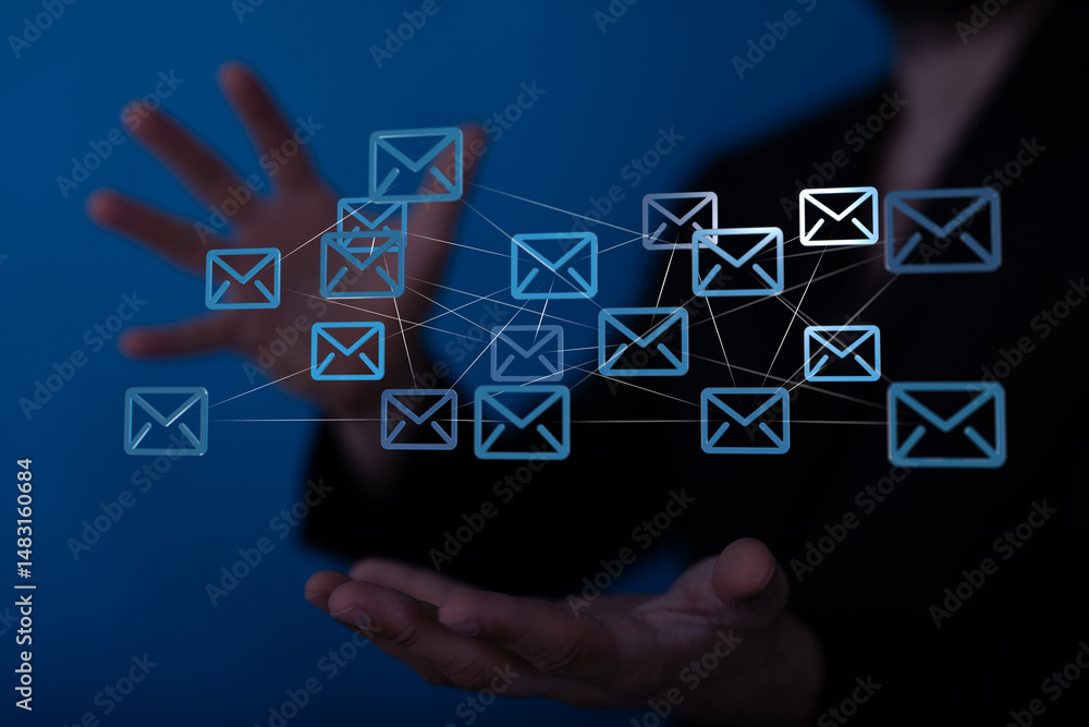 Poster Image of interconnected email icons, representing global communication and networking.