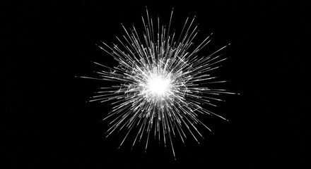 Bright white explosion of light with radiant beams extending outward against a black background