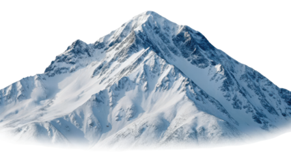 Snow-covered mountain peak with rugged slopes and sharp ridges.