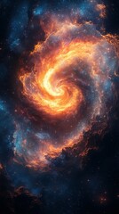 Stunning spiral galaxy illuminated by vibrant orange and blue hues against a dark cosmic backdrop