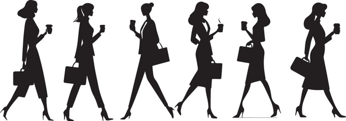 Fototapeta premium Stylish Women Silhouettes set Holding Handbags and Smartphones