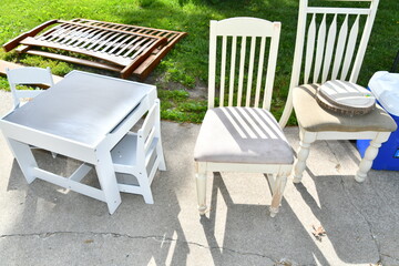 Wooden Chairs and Desk at a Yard Sale
