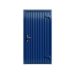 Electric blue modern door with vertical grooves and minimal handle, bold and stylish, on transparent background