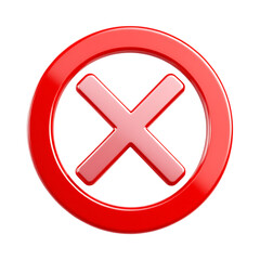 Fototapeta premium Glossy red X mark in a circle. Error, cancel, wrong, no.