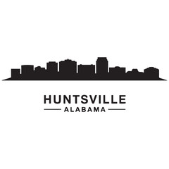Naklejka premium Huntsville skyline horizontal banner. Black silhouette of Huntsville, Alabama. Vector template for your design. Vector black silhouette. with white background