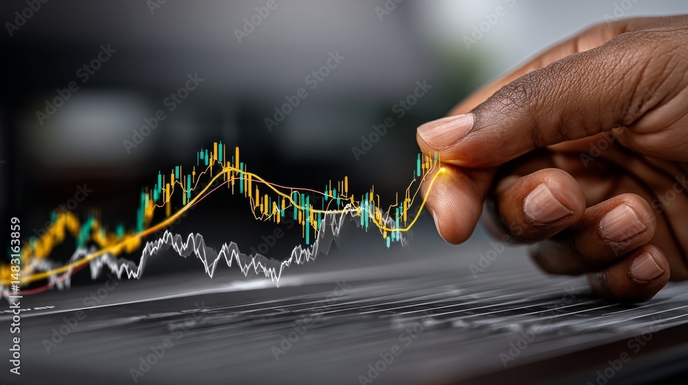 Aufkleber analyzing financial data trends office environment digital graphics close-up view business insights 