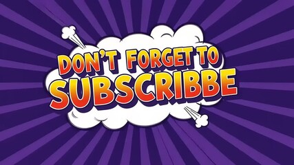Colorful comic-style speech bubble urging viewers to subscribe, set against a vibrant purple background - Powered by Adobe