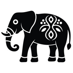 Fototapeta premium Black and white ornamental elephant illustration perfect for design projects and templates.