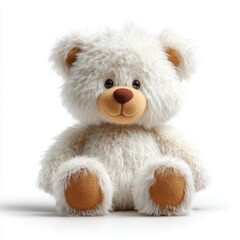 Obraz premium A fluffy, adorable white teddy bear sitting comfortably. This charming companion features a soft, cuddly appearance, with detailed paws and a friendly face