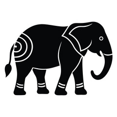 Black and white stylized illustration of an elephant animal design silhouette with decorative elements